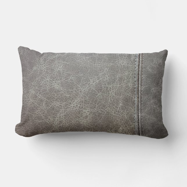 Stylish Gray Leather Look Lumbar Pillow (Front)