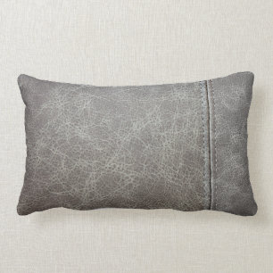 Stylish Gray Leather Look Lumbar Pillow