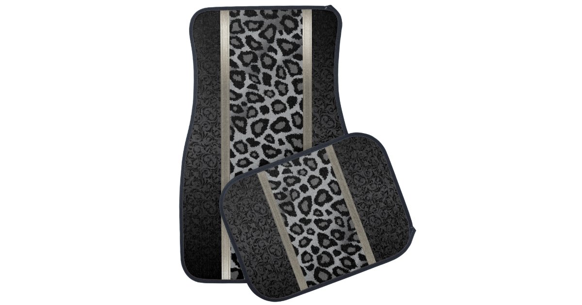 Stylish Gray Leopard Animal Print Pattern | Damask Car Floor Mat | Zazzle.com