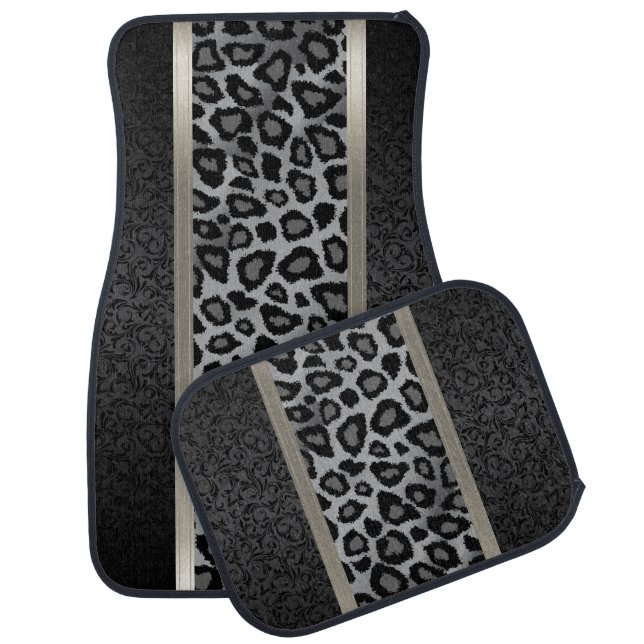 Stylish Gray Leopard Animal Print Pattern | Damask Car Floor Mat (Set)