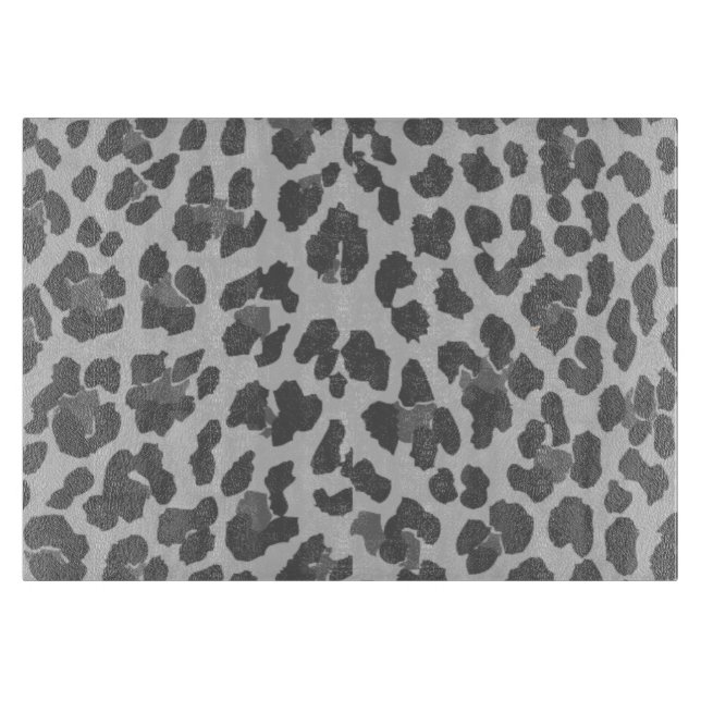 Stylish Gray Leopard Print Glass Cutting Board (Front)