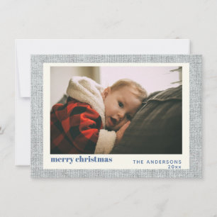 Stylish Gray Linen Simple Holiday Photo Card