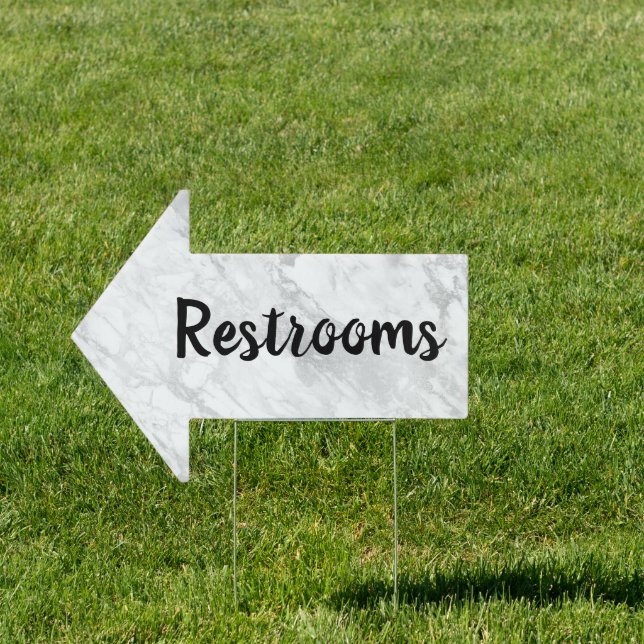 Stylish Gray Marble Directional Arrow Restroom  Sign (Insitu)
