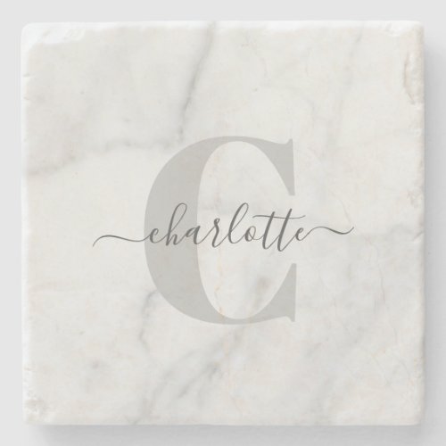 Stylish Gray Marble Personalized Monogrammed   Stone Coaster