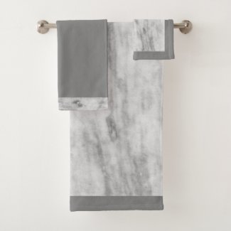 Stylish Gray Marble Print Bath Towel Set