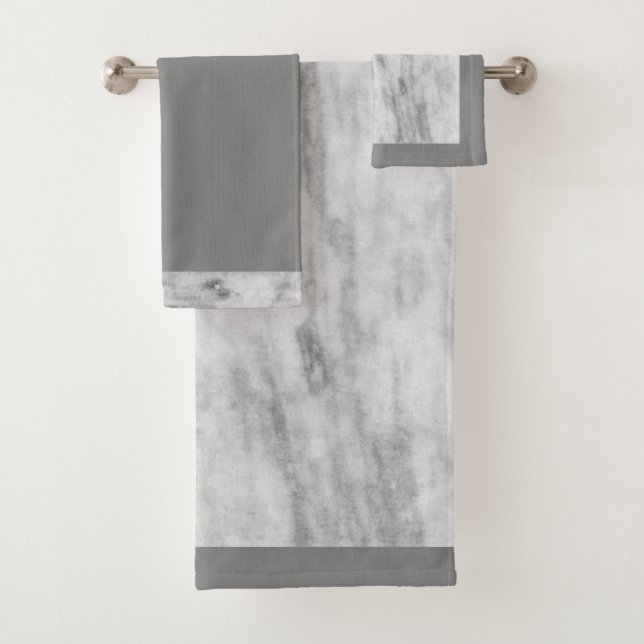 Stylish Gray Marble Print Bath Towel Set (Insitu)