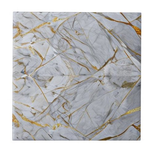 Stylish Gray Marble with Gold Veined Ceramic Tile