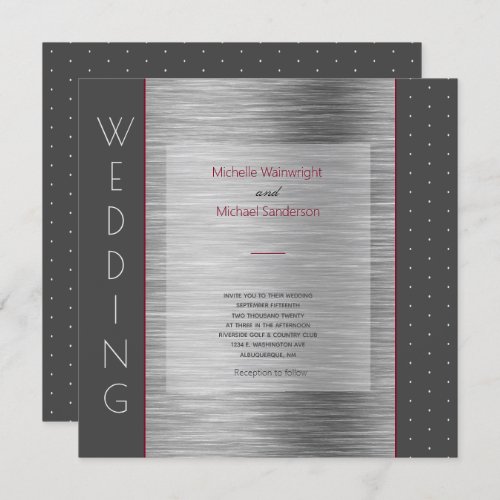 Stylish Gray Metallic  l Polka Dots Wedding Invitation