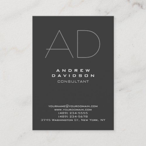 Stylish Gray Monogram Plain Trendy Business Card