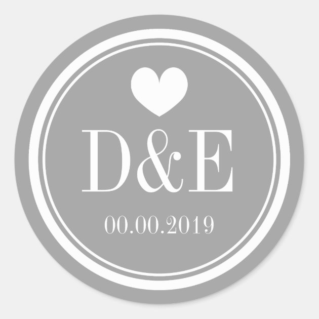 Stylish Gray Name Monogram Wedding Favor Stickers