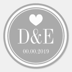 Stylish gray name monogram wedding favor stickers