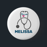 Stylish Gray Nursing Stethoscope Illustration Button<br><div class="desc">A personalized button with "Nurse" written in a cool script font and a little red heart underneath. Designed with a simple gray stethoscope illustration.</div>