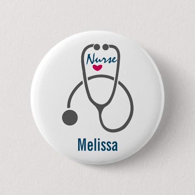 Stylish Gray Nursing Stethoscope Illustration Button (Front)