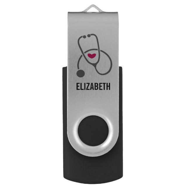 Stylish Gray Nursing Stethoscope Illustration Flash Drive (Front Vertical)