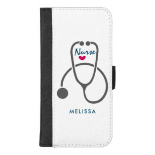 Stylish Gray Nursing Stethoscope Illustration iPhone 8/7 Plus Wallet Case