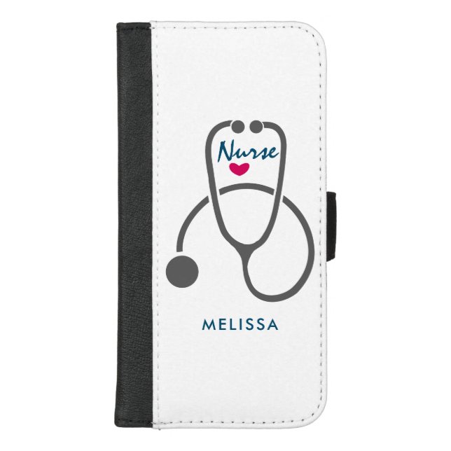 Stylish Gray Nursing Stethoscope Illustration iPhone Wallet Case (Front)