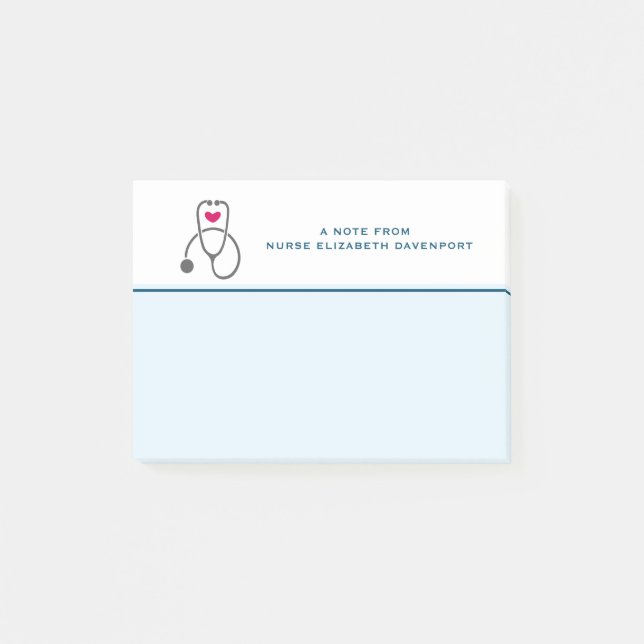 Stylish Gray Nursing Stethoscope Illustration Post-it Notes (Front)