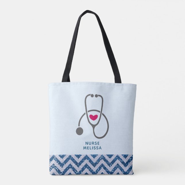 Stylish Gray Nursing Stethoscope Illustration Tote Bag (Back)