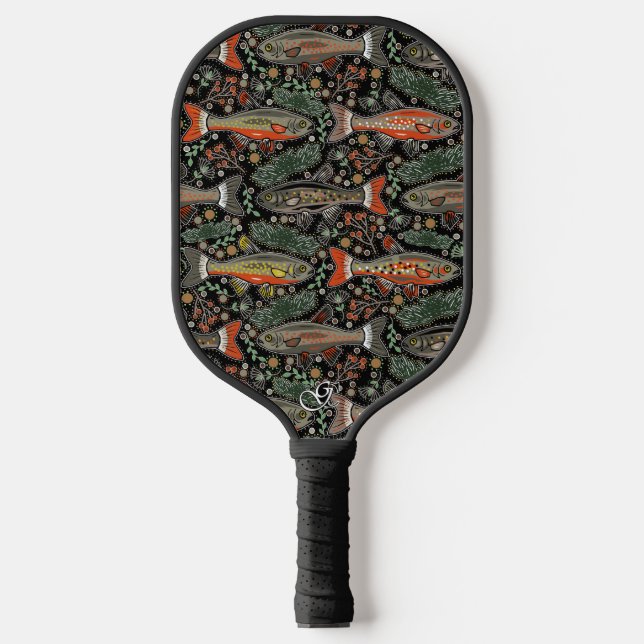 Stylish Gray Orange Black Freshwater Fish  Pickleball Paddle (Front)