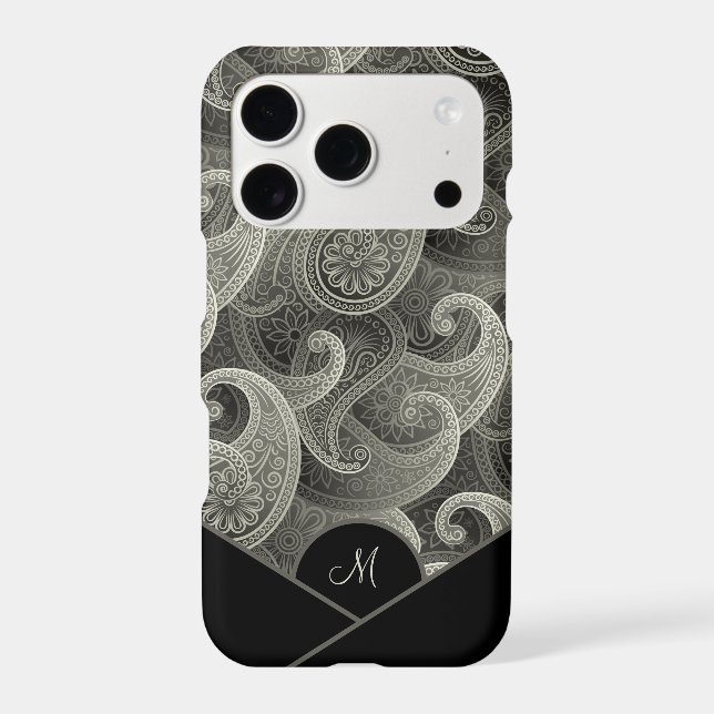 Stylish Gray Paisley Pattern with Monogram Iphone Case (Back)