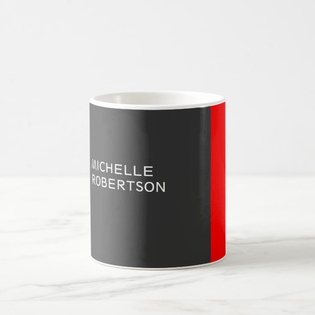 Stylish Gray Red Minimalist Modern Add Name Coffee Mug (Center)
