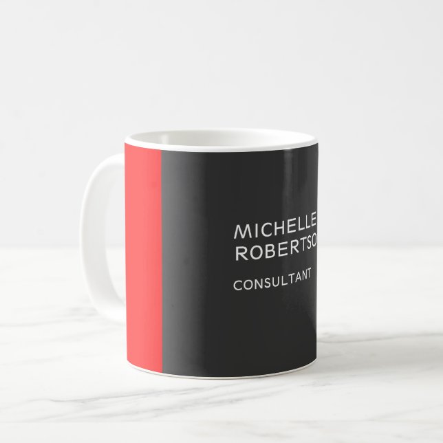 Stylish Gray Red Minimalist Modern Coffee Mug (Front Left)