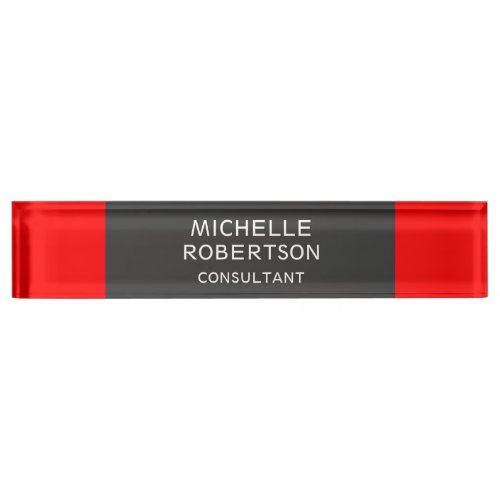 Stylish Gray Red Minimalist Modern Desk Name Plate