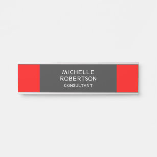 Stylish Gray Red Minimalist Modern Door Sign