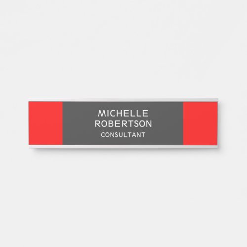 Stylish Gray Red Minimalist Modern Door Sign