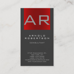 Stylish Gray Red Stripe Monogram Business Card