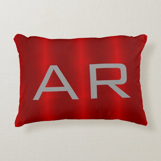 Stylish Gray Red Trendy Monogram Accent Pillow (Front)