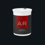 Stylish Gray Red Trendy Monogram Add Name Beverage Pitcher<br><div class="desc">Represent yourself with this modern,  elegant design. This template can be customized to meet all professional occupations.</div>