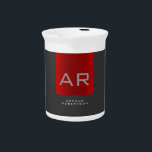 Stylish Gray Red Trendy Monogram Add Name Beverage Pitcher<br><div class="desc">Represent yourself with this modern,  elegant design. This template can be customized to meet all professional occupations.</div>