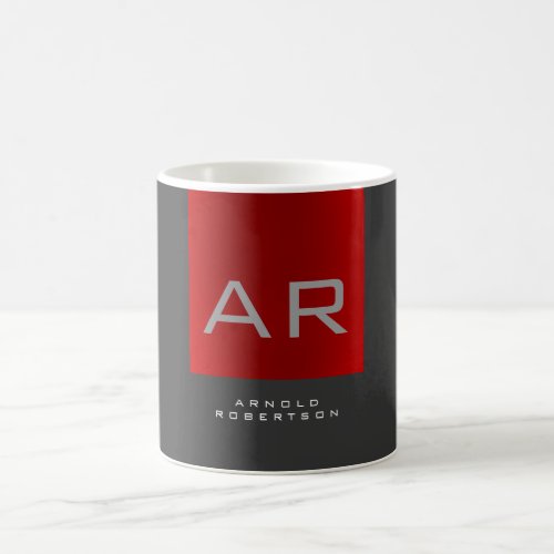 Stylish Gray Red Trendy Monogram Add Name Coffee Mug