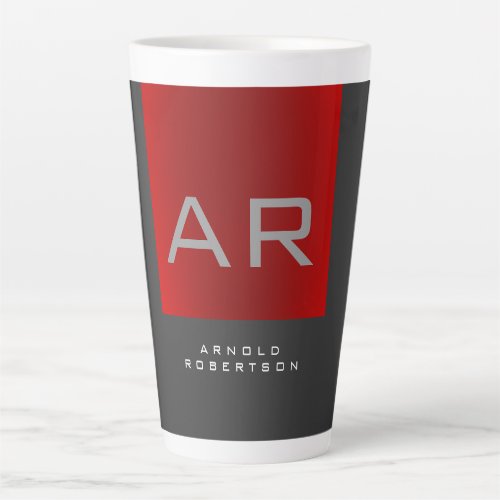 Stylish Gray Red Trendy Monogram Add Name Latte Mug