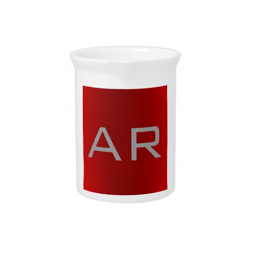 Stylish Gray Red Trendy Monogram Beverage Pitcher