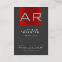 Stylish Gray Red Trendy Monogram Business Card