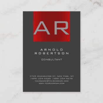 Stylish Gray Red Trendy Monogram Business Card by hizli_art at Zazzle