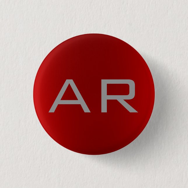 Stylish Gray Red Trendy Monogram Button (Front)