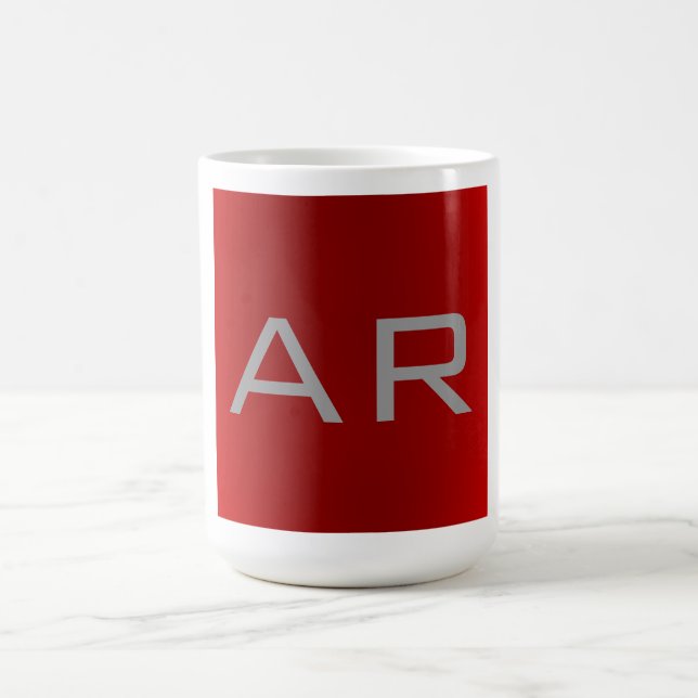 Stylish Gray Red Trendy Monogram Coffee Mug (Center)