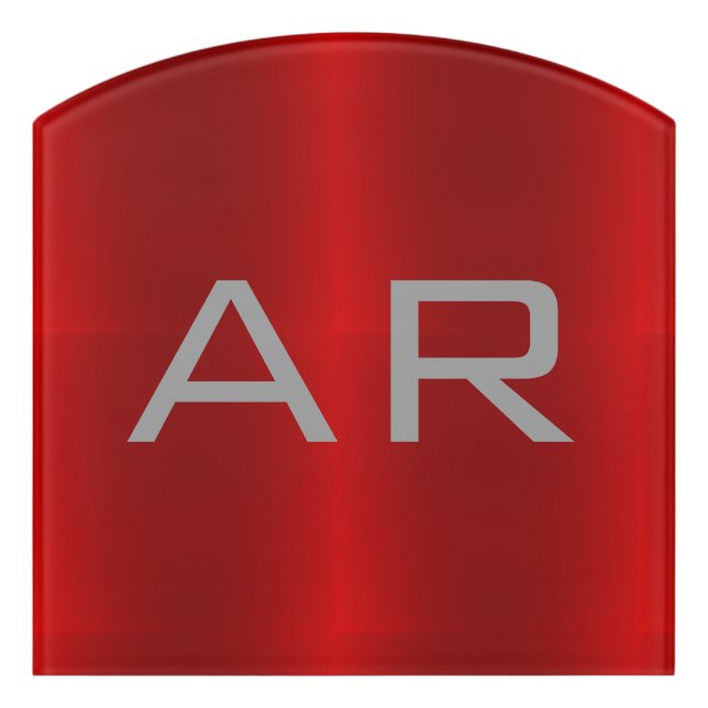 Stylish Gray Red Trendy Monogram Door Sign (Contour Front)