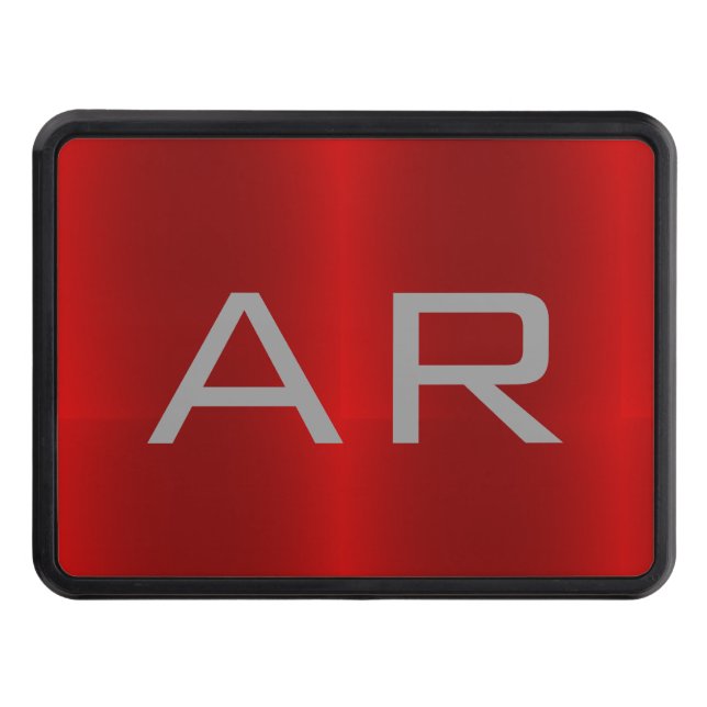 Stylish Gray Red Trendy Monogram Hitch Cover (Front)