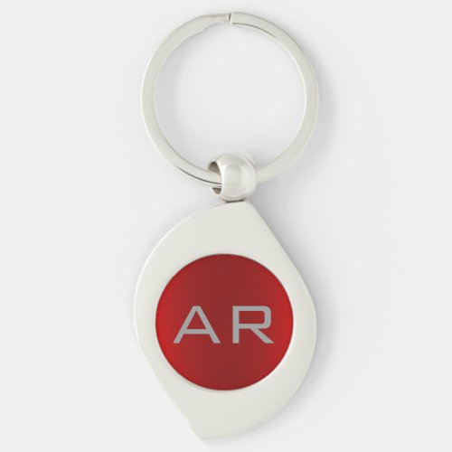 Stylish Gray Red Trendy Monogram Keychain