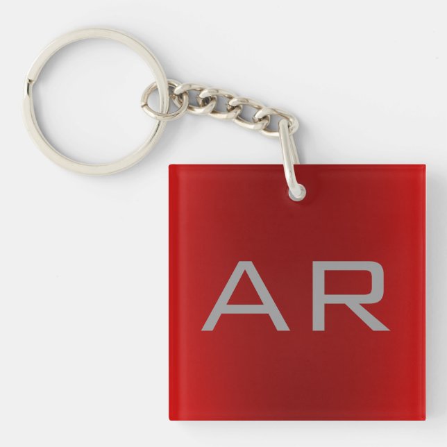 Stylish Gray Red Trendy Monogram Keychain (Front)