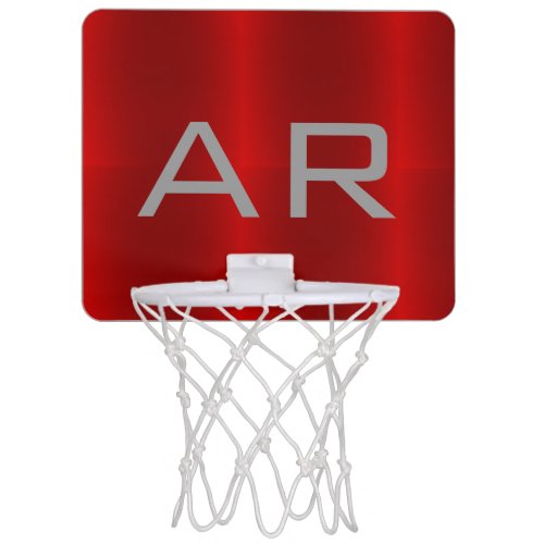 Stylish Gray Red Trendy Monogram Mini Basketball Hoop