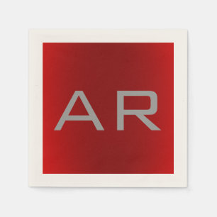 Stylish Gray Red Trendy Monogram Napkins