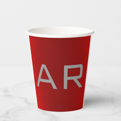 Stylish Gray Red Trendy Monogram Paper Cups