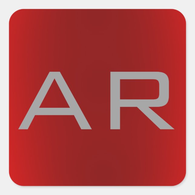 Stylish Gray Red Trendy Monogram Square Sticker (Front)