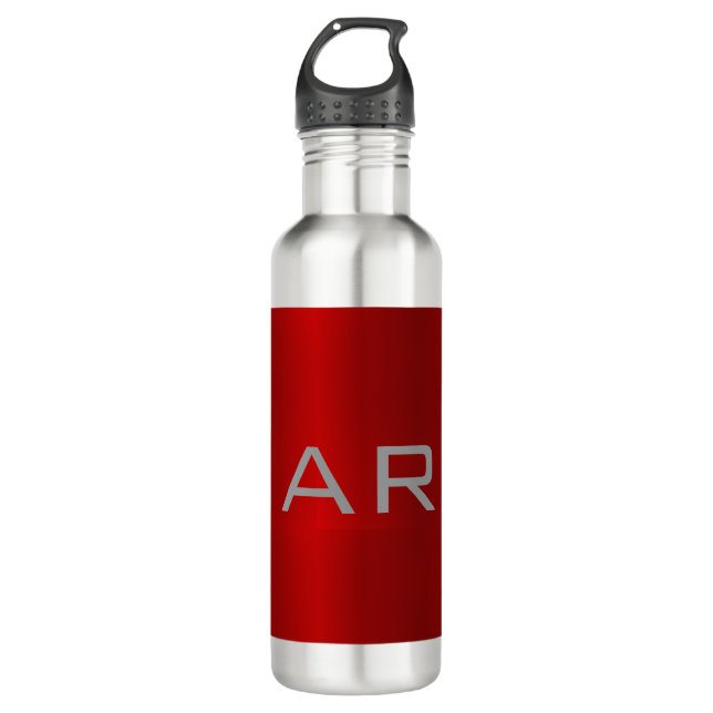 Stylish Gray Red Trendy Monogram Stainless Steel Water Bottle (Front)