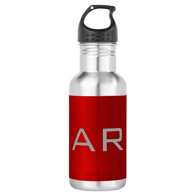 Stylish Gray Red Trendy Monogram Stainless Steel Water Bottle (Front)